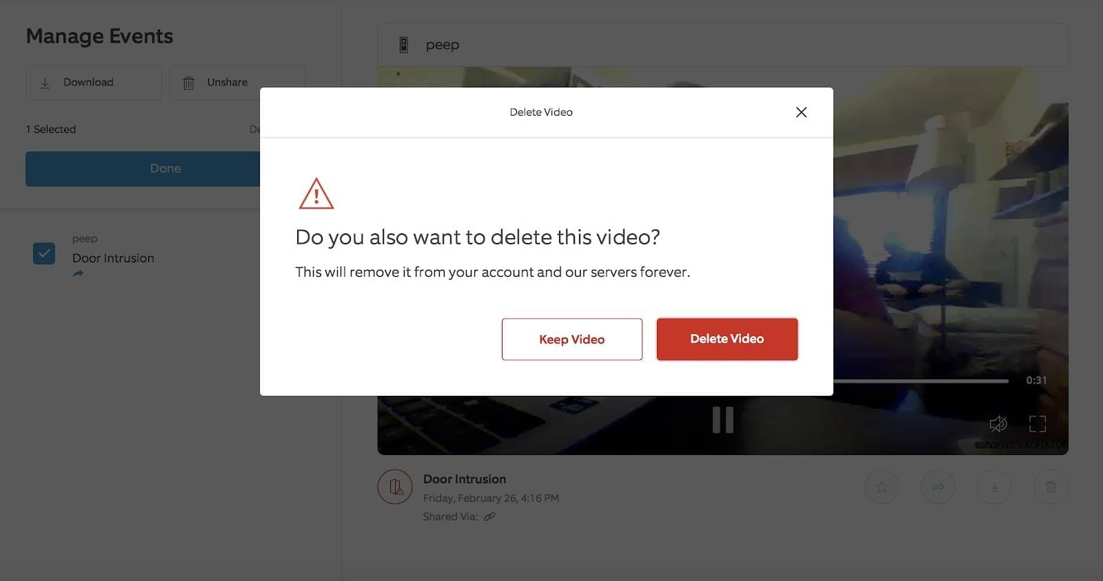 ring website video deletion confirmation dialog