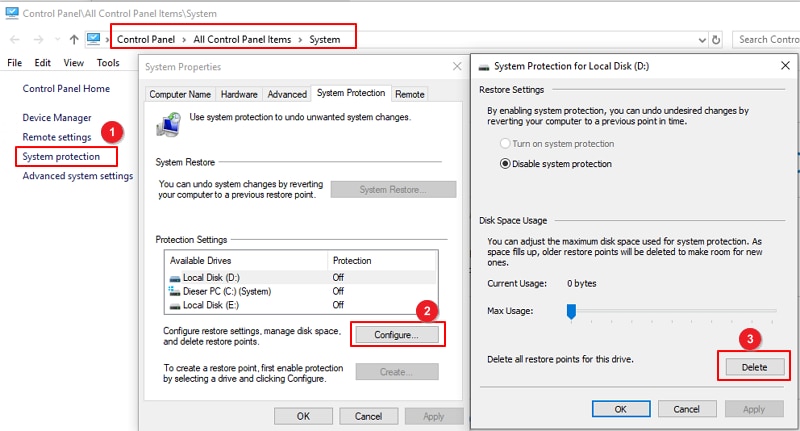 click configure under protection settings