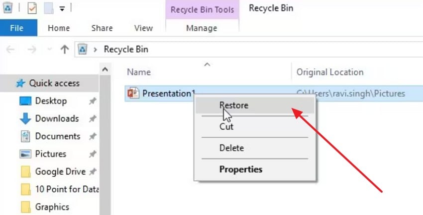 choose the restore button