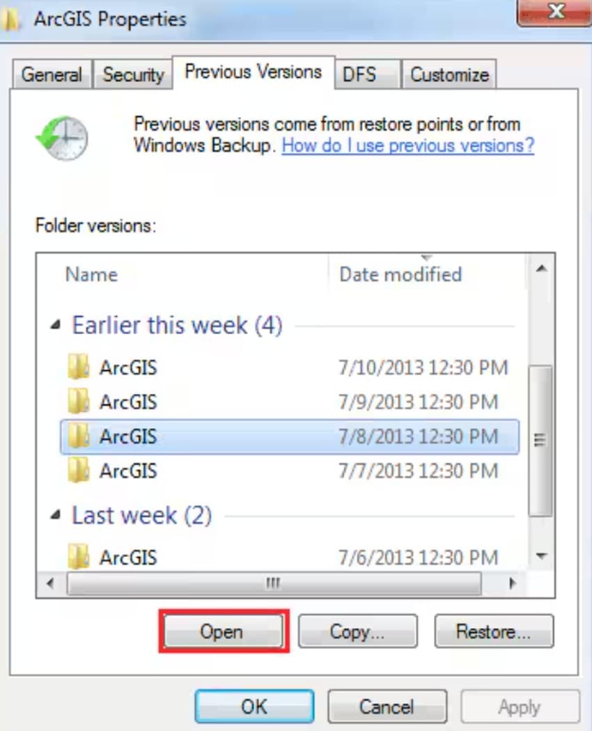 click on the open button
