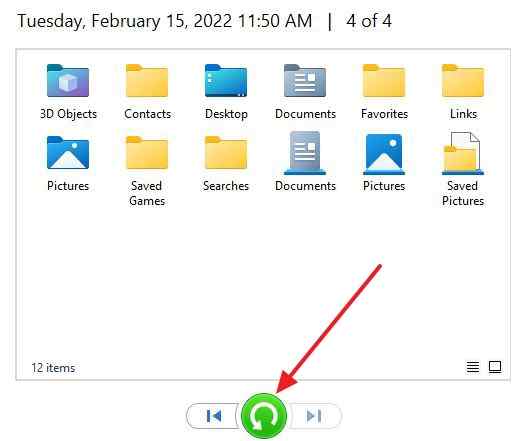 select backup version for restoration