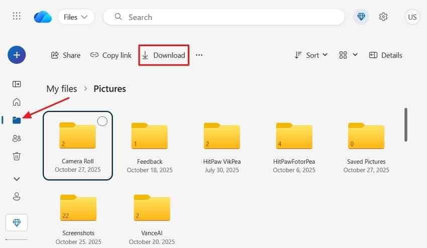 download missing files from onedrive