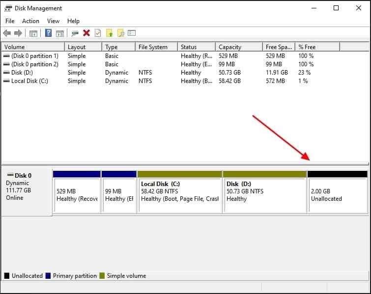confirm newly created unallocated space