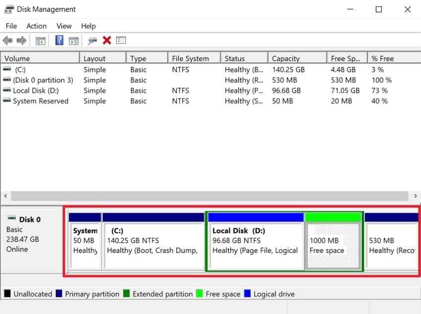 view disk partitions in disk management