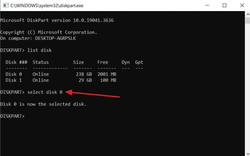 select correct disk using diskpart