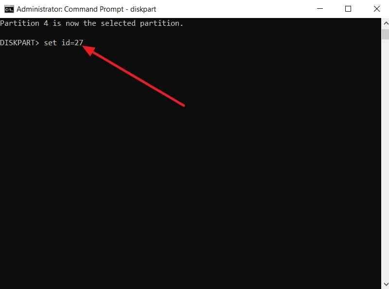 set mbr recovery partition id