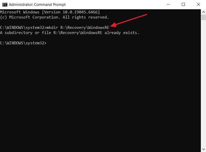 create windowsre recovery image folder