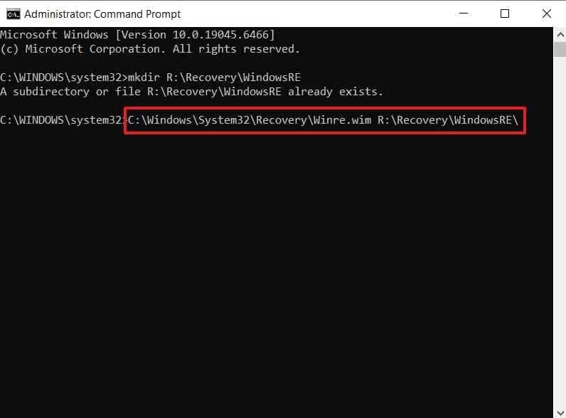 copy winre image to partition