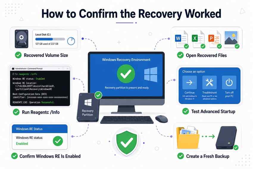 verify successful windows recovery setup