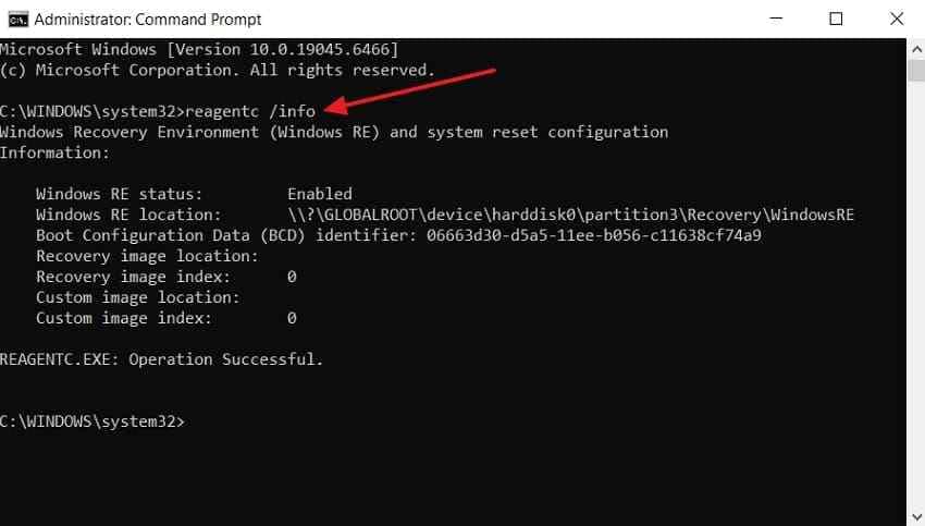 check windows re status command
