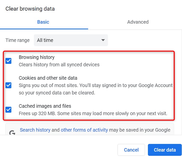 delete browser data