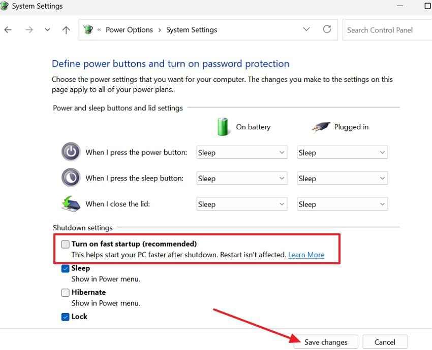 disable dell fast startup