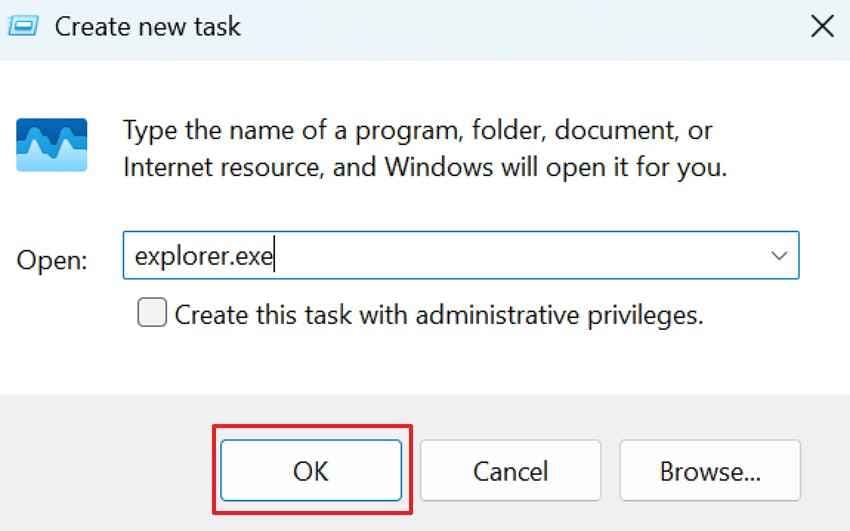 enter the explorer exe
