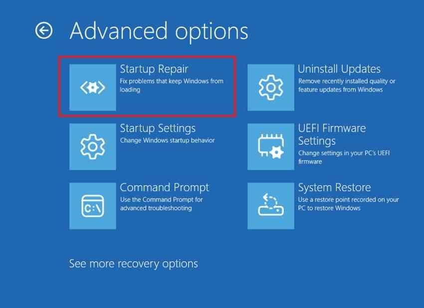 select startup repair for windows