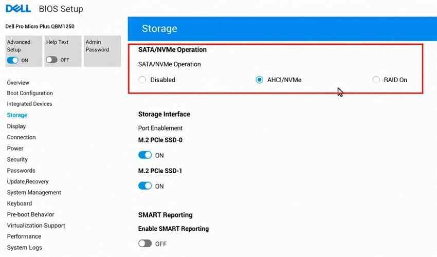 check dell sata operation settings