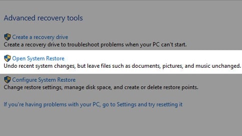 open system restore feature on dell