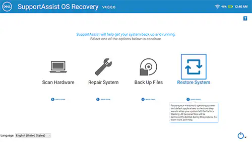 restaurer l'option système sur dell