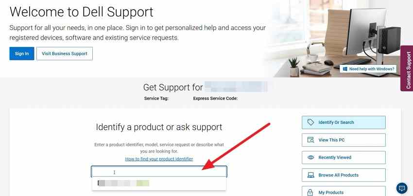 enter dell service tag