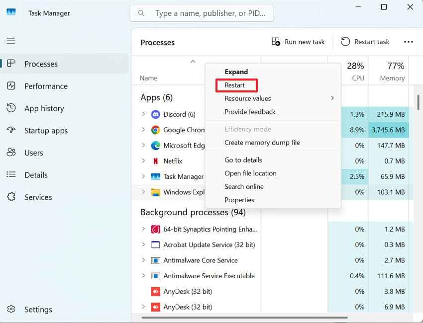restart windows explorer