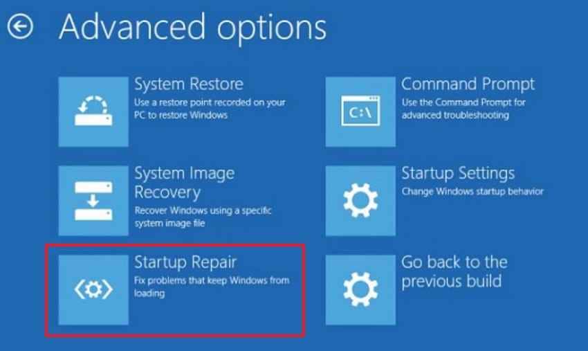 choose startup repair option