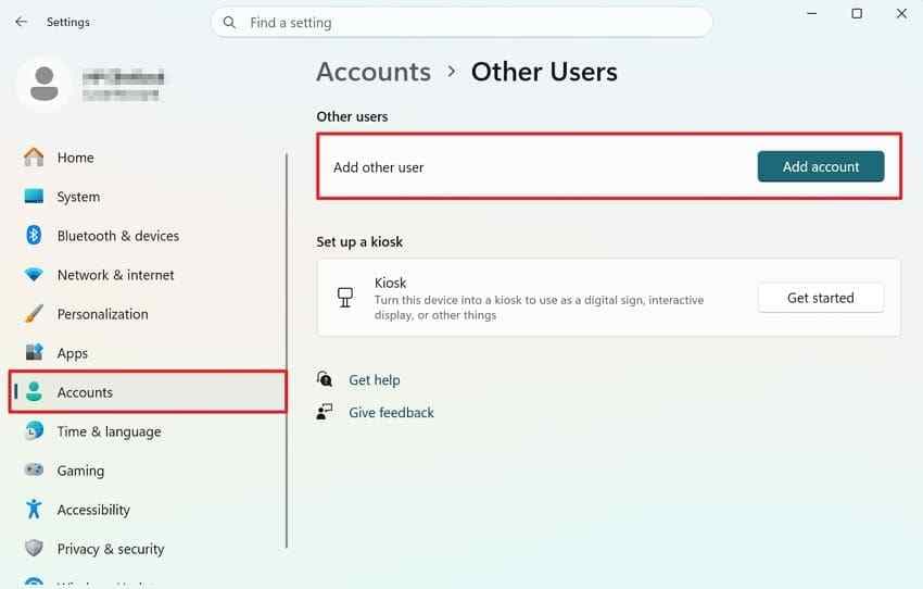 add another windows user account