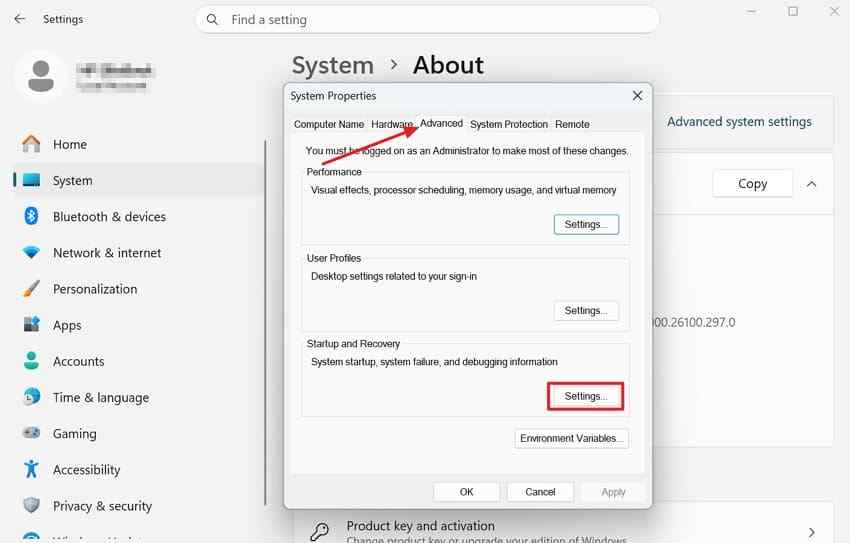 access windows startup recovery settings