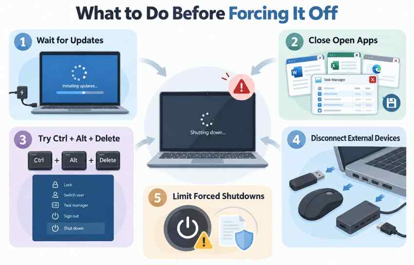 what to do before forcing dell laptop off