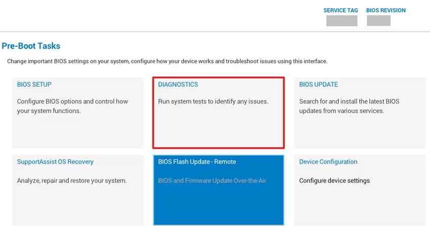 select diagnostics from dell boot
