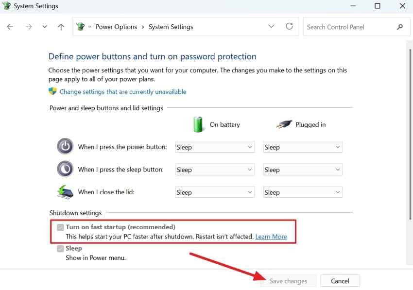disable fast startup in windows