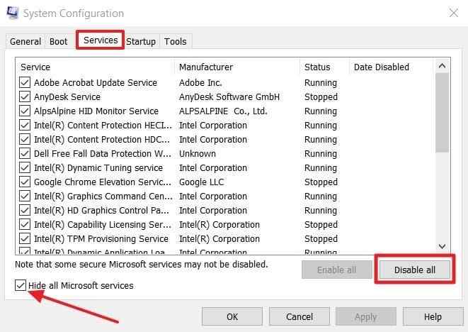 disable non microsoft system services