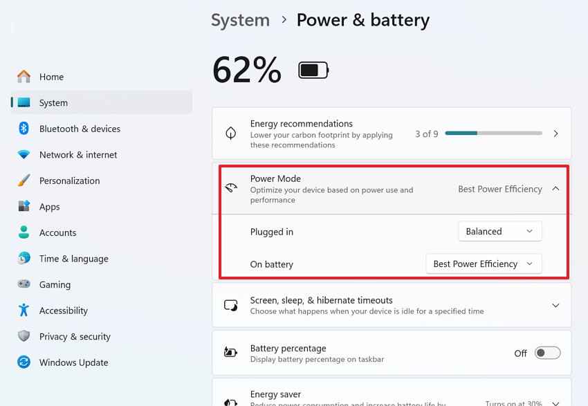 review windows power mode