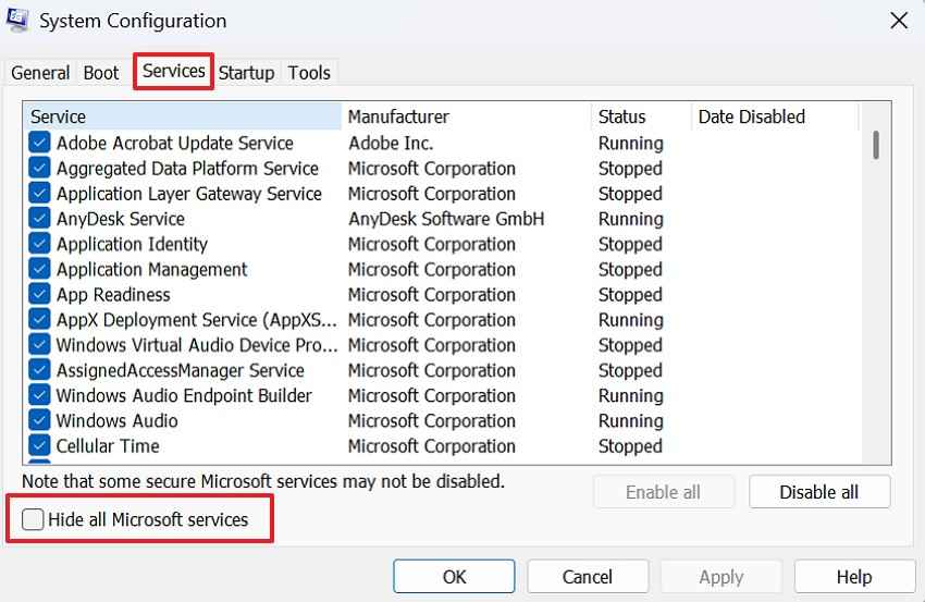hide microsoft services first