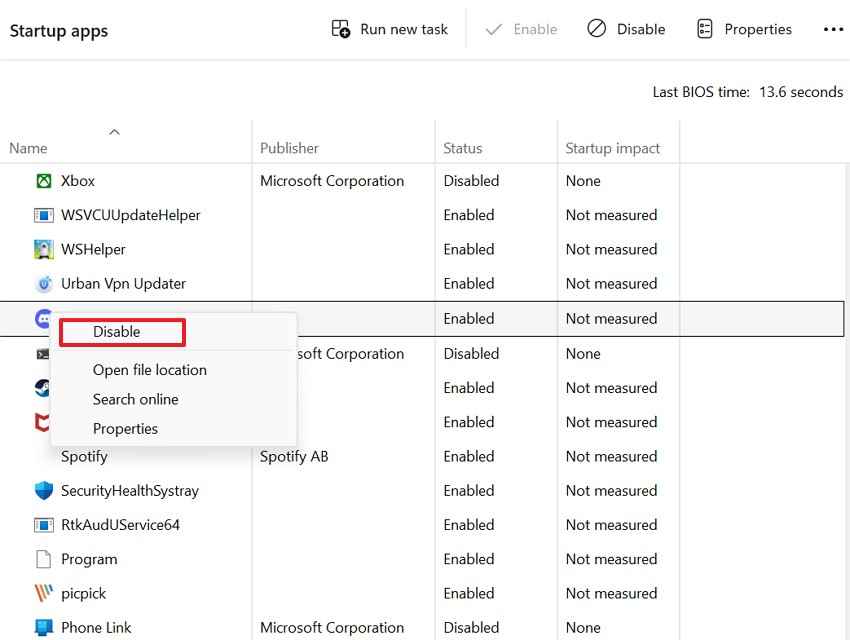 disable unnecessary startup apps