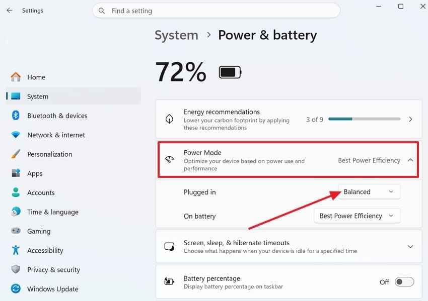adjust stable power mode