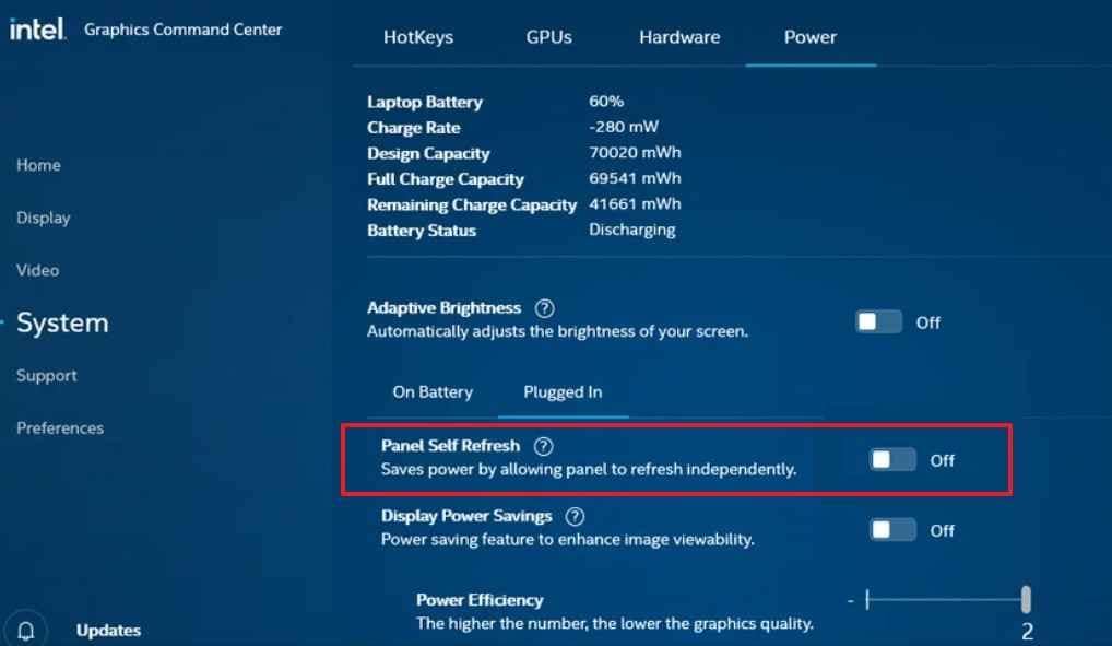 turn panel refresh off