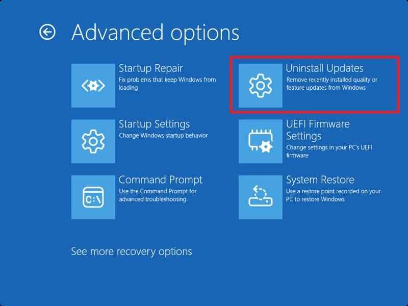 choose uninstall updates