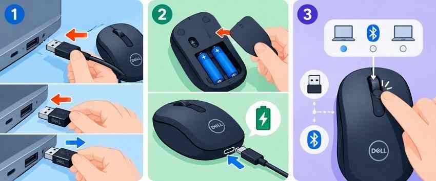 reconnecting a wireless receiver and checking mouse battery power