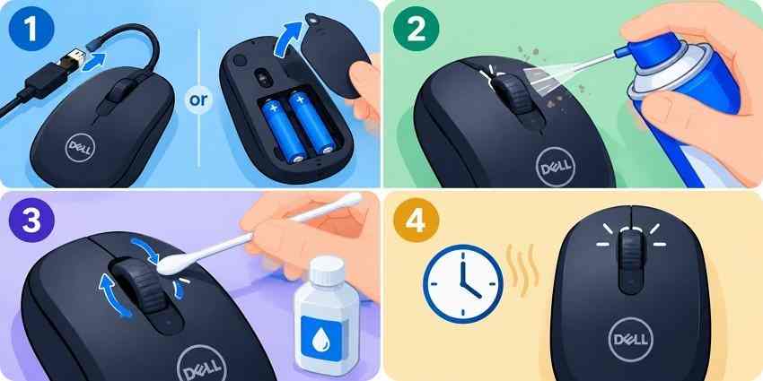 safe surface cleaning of the dell mouse scroll wheel