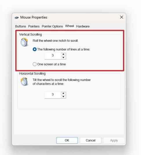 changing the number of lines for vertical mouse scrolling
