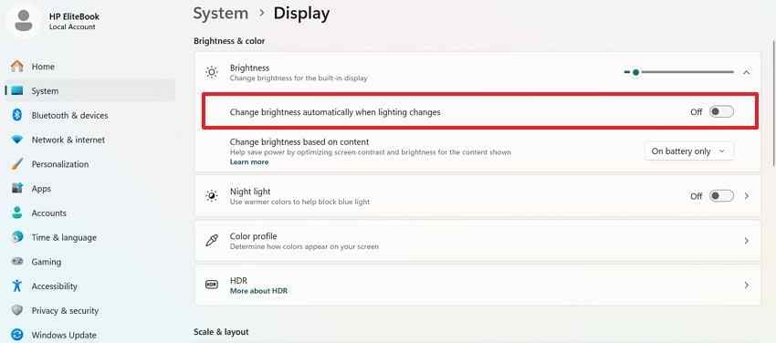 disable automatic brightness changes
