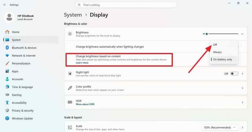 adjust content brightness control
