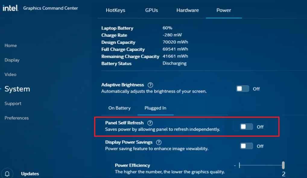 disable panel self refresh
