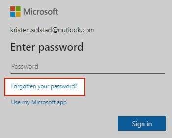 click the forgotten hotmail password link