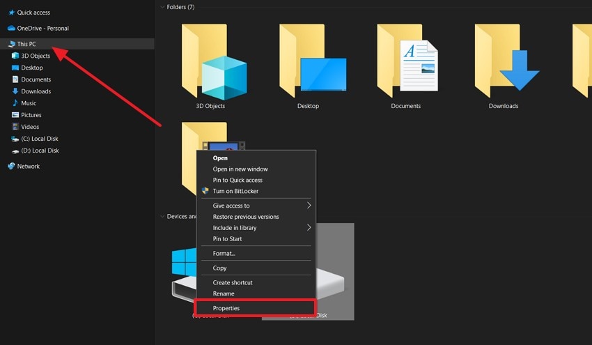 locate sd card folder properties