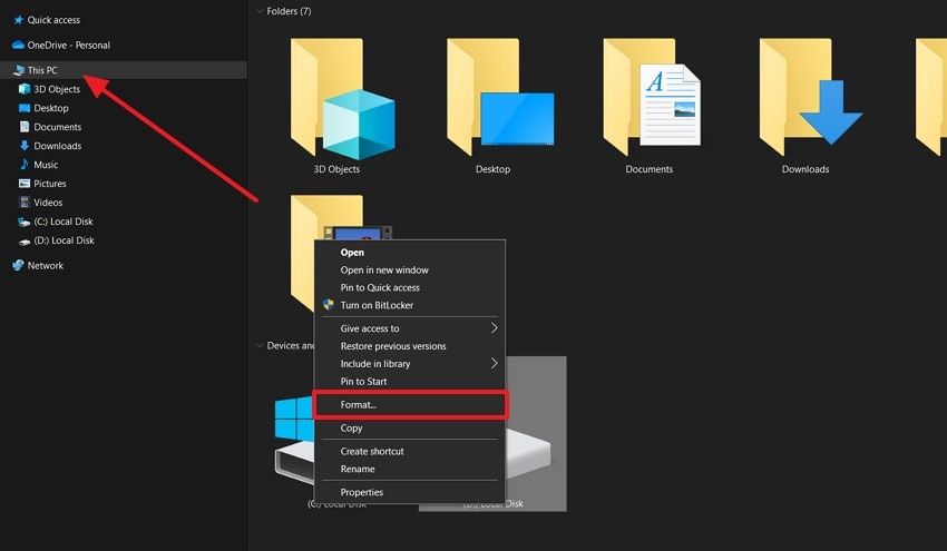 navigate format option sd card