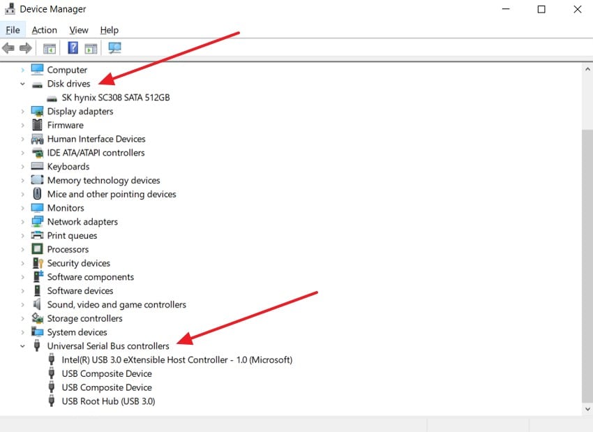 launch device manager locate disk drivers