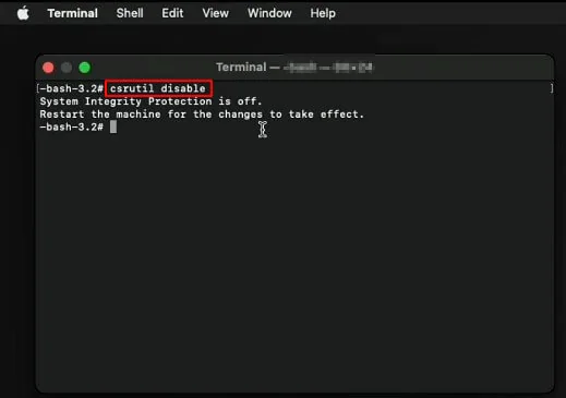 enter the command csrutil disable