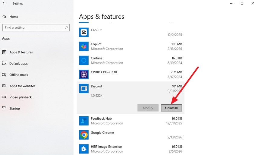 uninstall discord program