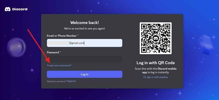 choose forget discord password