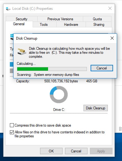 calculate disk cleanup file